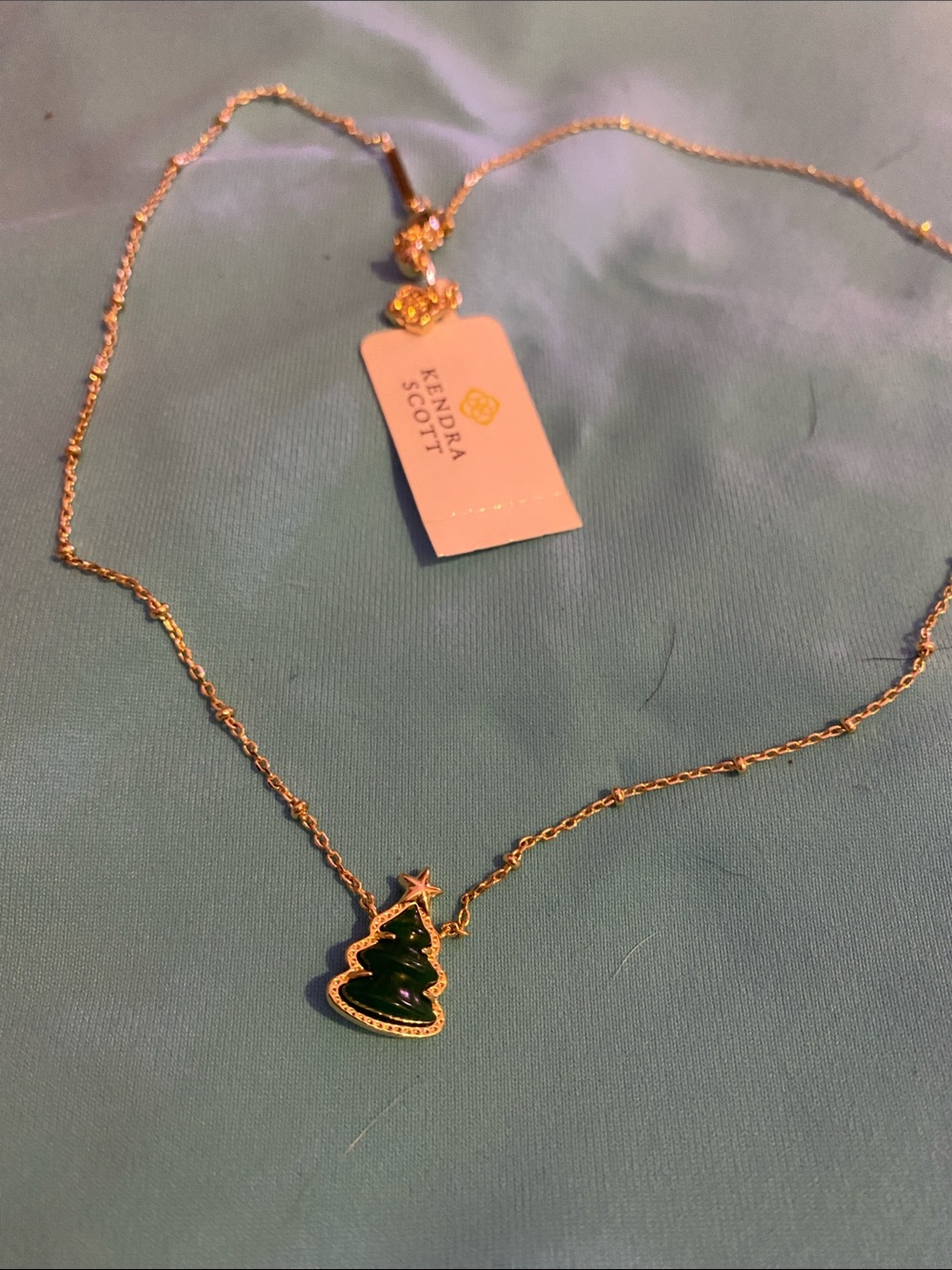 Kendra Scott Gold-tone Green Enamel Christmas Tree Pendant Necklace